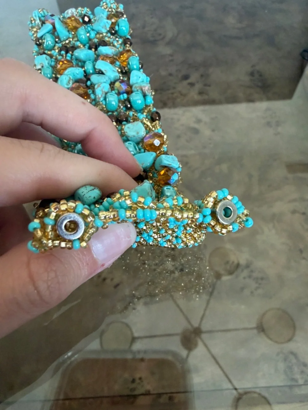 Handmade Turquoise & Gold Beaded Cuff Bracelet